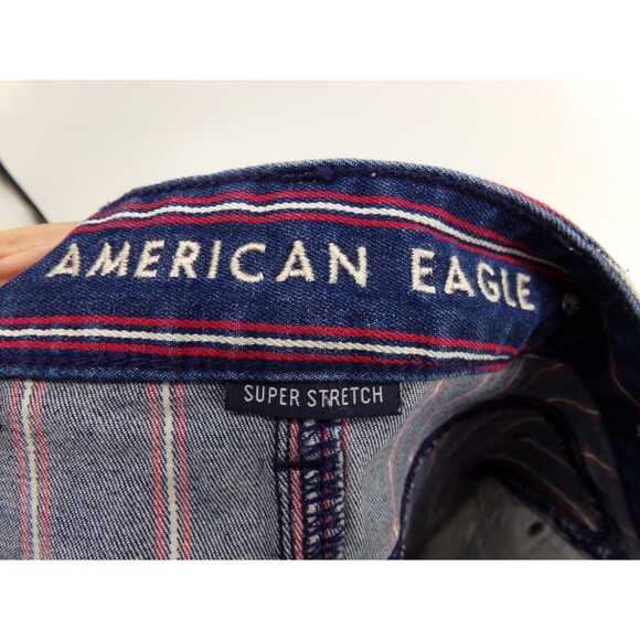 AMERICAN EAGLE Skirt 6 Denim Mini Super Stretch Striped Straight High Rise Blue - Picture 4 of 8